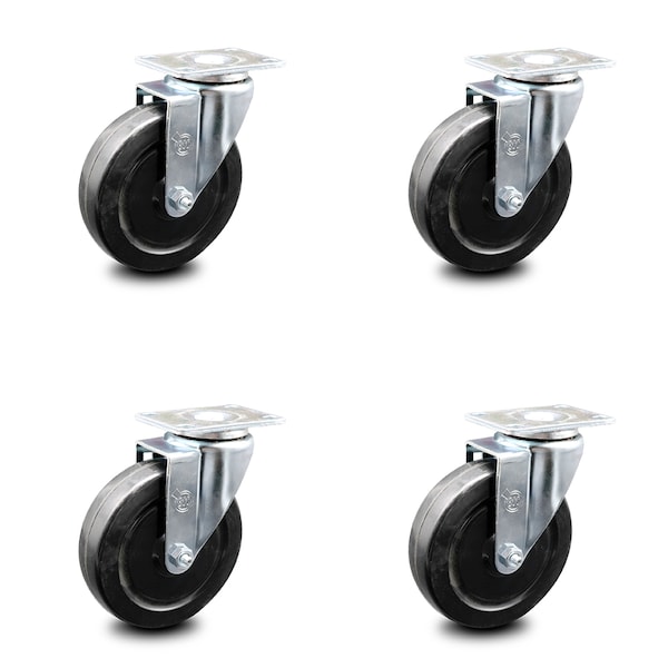 5 Inch Hard Rubber Wheel Swivel Top Plate Caster Set